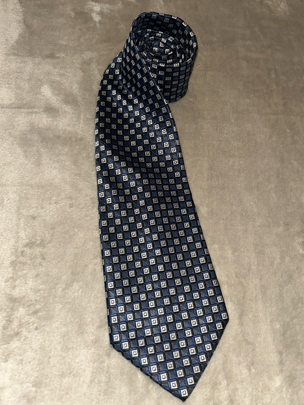Classic Kai Long 100% Silk Navy Geometric Silk Tie - Men Accessories